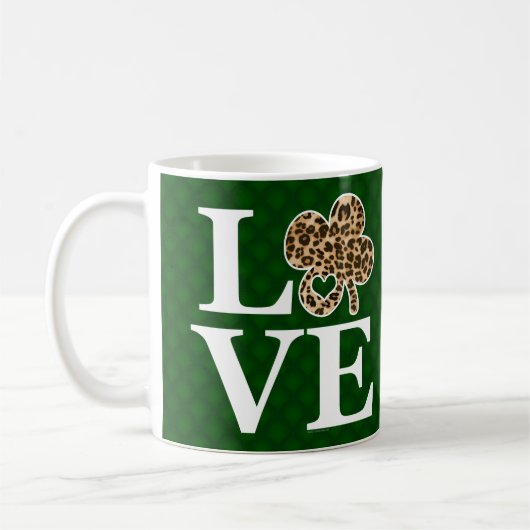 St Patricks Day Leopard Love Shamrock Koffiemok (Links)
