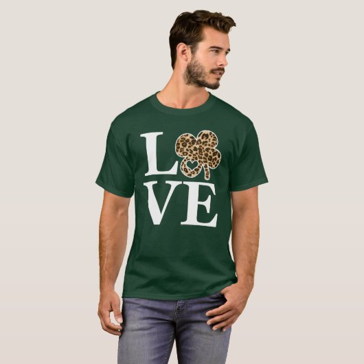 St Patricks Day Leopard Love Shamrock T-shirt (Voorkant volledig)