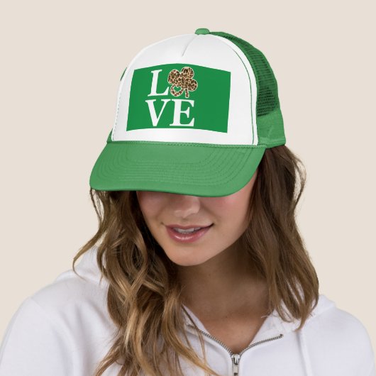 St Patricks Day Leopard Love Shamrock Trucker Pet (In situ)