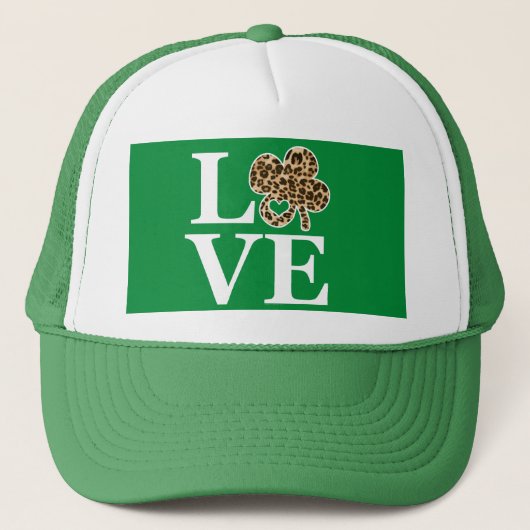 St Patricks Day Leopard Love Shamrock Trucker Pet (Voorkant)