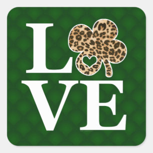 St Patricks Day Leopard Love Shamrock Vierkante Sticker