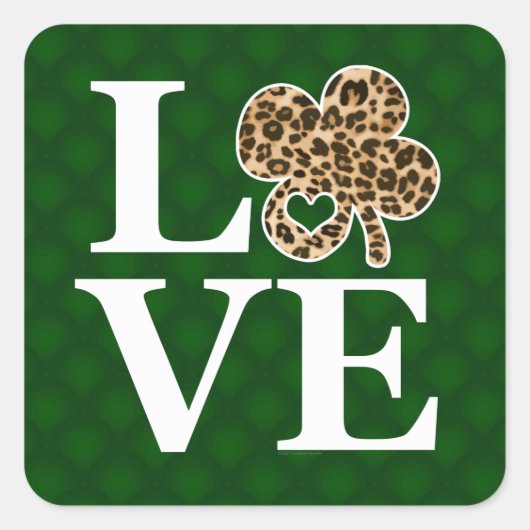 St Patricks Day Leopard Love Shamrock Vierkante Sticker (Voorkant)