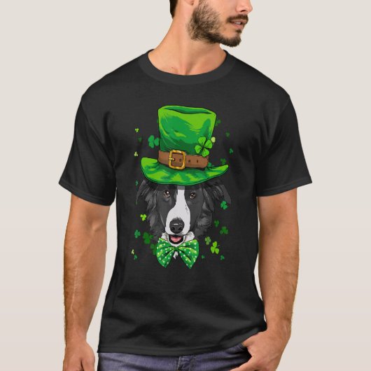 St. Patrick's Day Leprechaun Border Collie Hond Sh T-shirt (Voorkant)