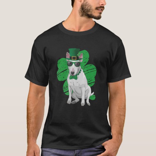 St Patrick's Day Leprechaun Bull Terrier Dog Shamr T-shirt (Voorkant)