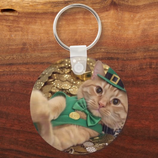 St Patrick's Day Leprechaun Cat Keychain (Voorkant)