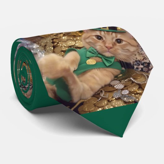 St Patrick's Day Leprechaun Cat  Stropdas (Opgerold)
