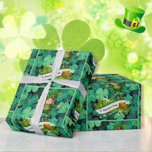 St. Patrick's Day Leprechaun Clover Shamrock Cadeaupapier