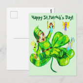 ST. PATRICK'S DAY LEPRECHAUN EN FARIES BRIEFKAART (Voorkant / Achterkant)