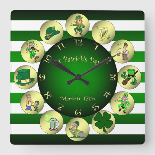 St Patrick's Day ~ Leprechaun ~ "Erin Go Bragh" ~ Vierkante Klok (Voorkant)