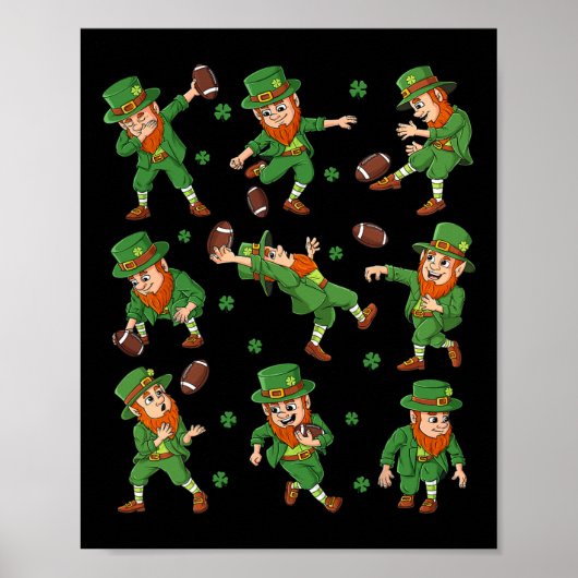 St Patricks Day Leprechaun Football Player Clover Poster (Voorkant)