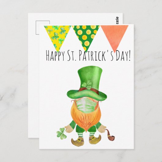 St. Patrick's Day Leprechaun Gnome Covid Face mask Briefkaart (Voorkant / Achterkant)