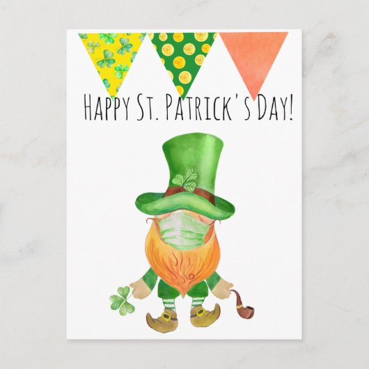 St. Patrick's Day Leprechaun Gnome Covid Face mask Briefkaart (Voorkant)