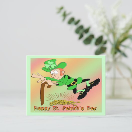 St Patrick's Day Leprechaun Gold Briefkaart (Staand voorkant)