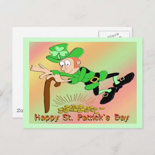 St Patrick's Day Leprechaun Gold Briefkaart (Voorkant / Achterkant)