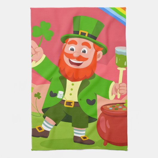 St. Patrick's Day Leprechaun Illustratie Theedoek (Verticaal)