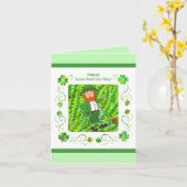 St.Patrick's Day Leprechaun & Irish Blessing Kaart (Gele Bloem)