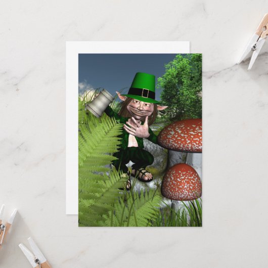 St Patrick's Day Leprechaun Kaart (Voorkant / Achterkant in situ)