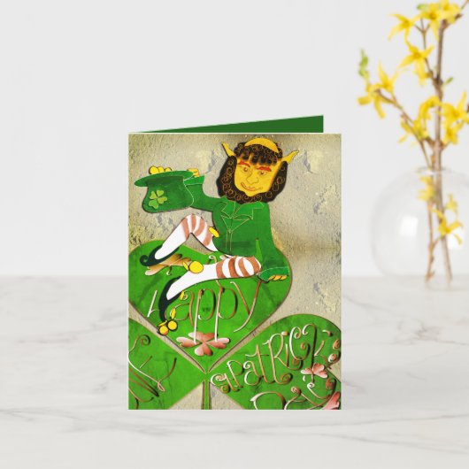 St. Patrick's Day Leprechaun Kaart (Gele Bloem)