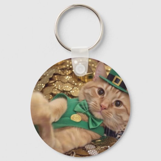St. Patrick's Day Leprechaun Kat Sleutelhanger (Voorkant)