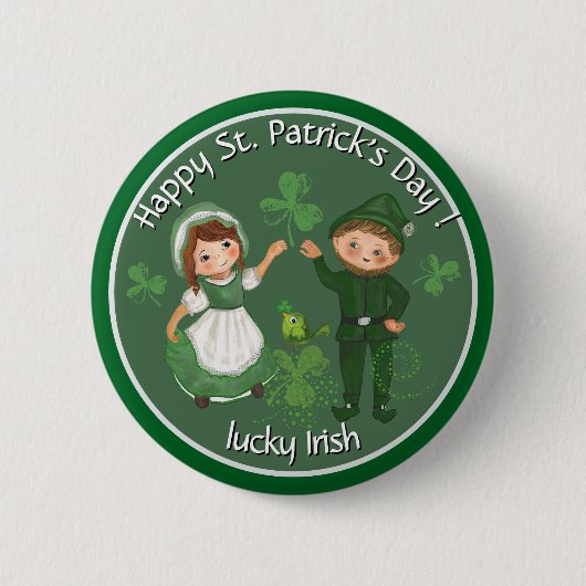 ST. Patrick's Day Leprechaun & meisje Ronde Button 5,7 Cm (Voorkant)