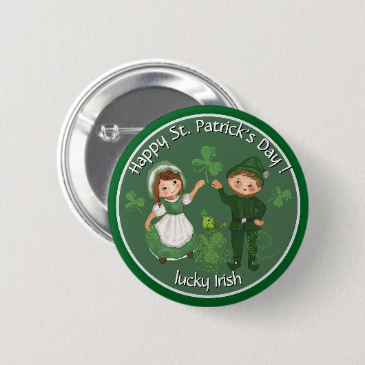 ST. Patrick's Day Leprechaun & meisje Ronde Button 5,7 Cm (Voorkant /achterkant)