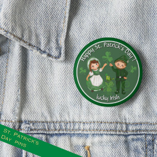 ST. Patrick's Day  Leprechaun & meisje Ronde Button 5,7 Cm