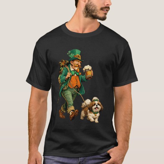 St. Patrick's Day Leprechaun met Bier Wandelend T-shirt (Voorkant)