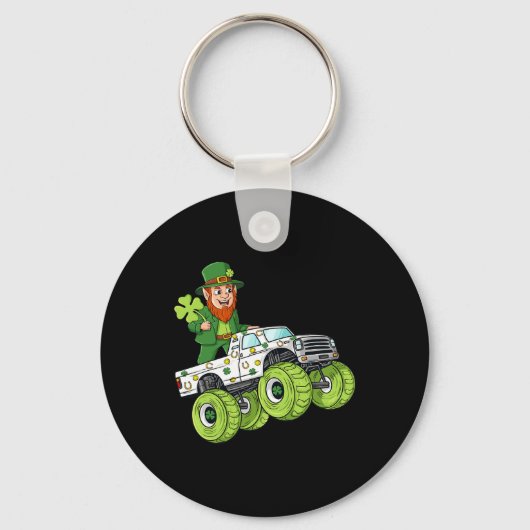 St Patricks Day Leprechaun Monster Truck Lucky Boy Sleutelhanger (Voorkant)