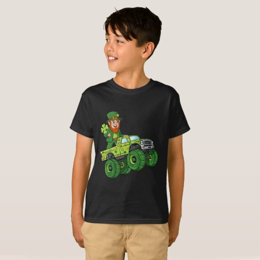 St Patricks Day Leprechaun Monster Truck Lucky Boy T-shirt (Voorkant volledig)