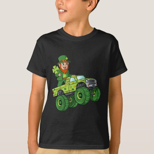 St Patricks Day Leprechaun Monster Truck Lucky Boy T-shirt (Voorkant)