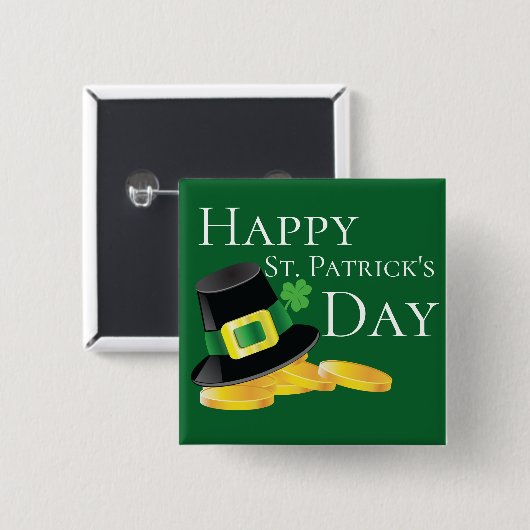 St. Patrick's Day Leprechaun Pet & Gold Coins Vierkante Button 5,1 Cm (Voorkant /achterkant)
