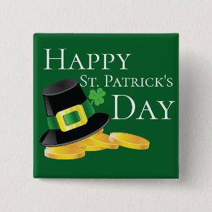 St. Patrick's Day Leprechaun Pet & Gold Coins Vierkante Button 5,1 Cm