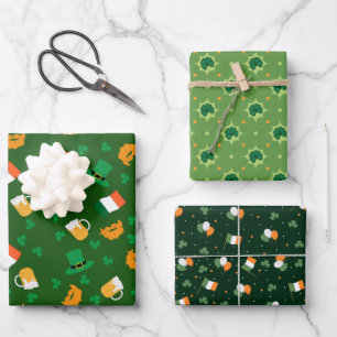 St Patrick's Day Leprechaun Pet Shamrock Flag Gold Inpakpapier Vel