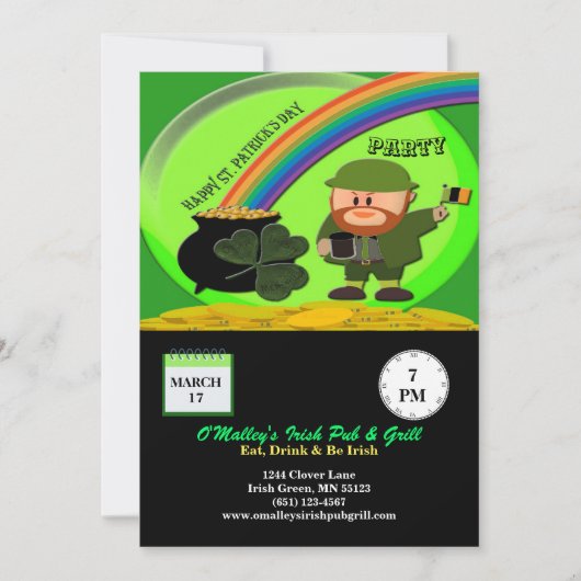 St Patrick's Day Leprechaun, Pot of Gold, Shamrock Kaart (Voorkant)