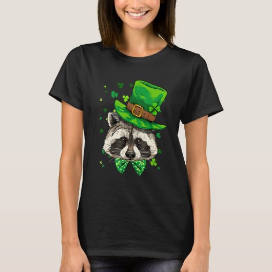 St Patrick's Day Leprechaun Raccoon Shamrock Irish T-shirt (Voorkant)