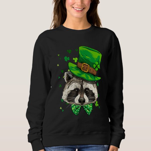 St Patrick's Day Leprechaun Raccoon Shamrock Irish Trui (Voorkant)