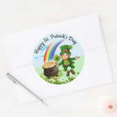 St. Patrick's Day Leprechaun Rainbow Large Ronde Sticker (Envelop)