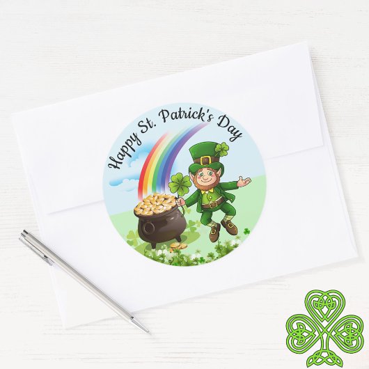St. Patrick's Day Leprechaun Rainbow Large Ronde Sticker