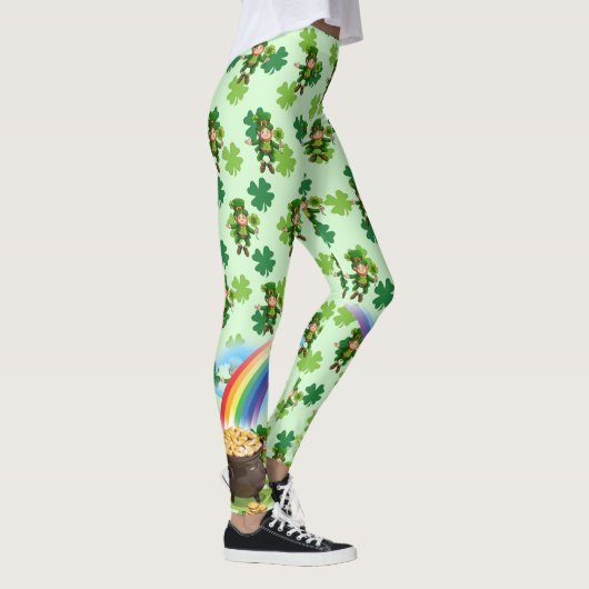 St. Patrick's Day Leprechaun Rainbow Shamrocks Leggings (Rechts)