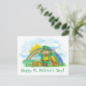 St. Patrick's Day Leprechaun regenboogpot van goud Briefkaart (Staand voorkant)