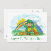 St. Patrick's Day Leprechaun regenboogpot van goud Briefkaart (Voorkant / Achterkant)