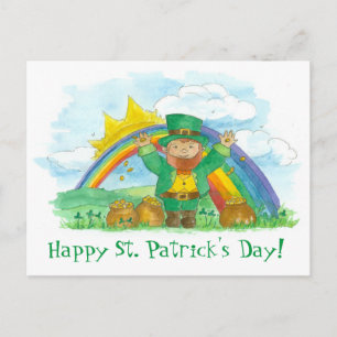 St. Patrick's Day Leprechaun regenboogpot van goud Briefkaart