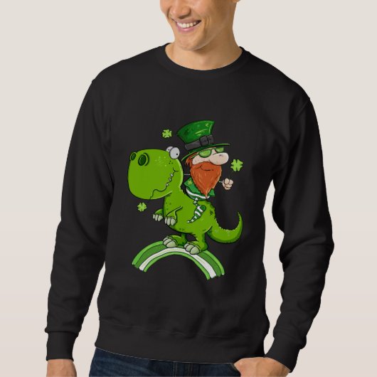St Patricks Day Leprechaun Riding A Dinosaur Shamr Trui (Voorkant)
