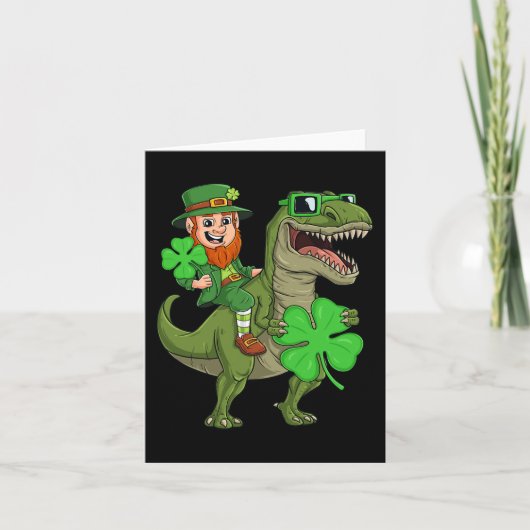 St Patricks Day Leprechaun Riding T Rex Fun Dino B Kaart (Voorkant)