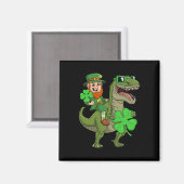 St Patricks Day Leprechaun Riding T Rex Fun Dino B Magneet (Voorkant / Achterkant)