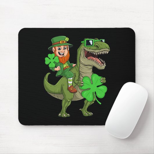 St Patricks Day Leprechaun Riding T Rex Fun Dino B Muismat (Met muis)