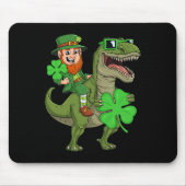 St Patricks Day Leprechaun Riding T Rex Fun Dino B Muismat (Voorkant)