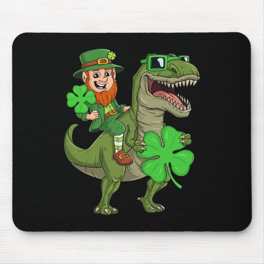 St Patricks Day Leprechaun Riding T Rex Fun Dino B Muismat (Voorkant)