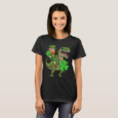 St Patricks Day Leprechaun Riding T Rex Fun Dino B T-shirt (Voorkant volledig)