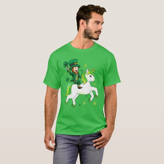 St Patrick's Day Leprechaun Riding Unicorn Leprico T-shirt (Voorkant volledig)